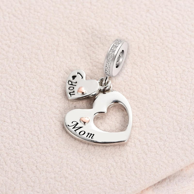 KunBead I Love You Heart Dangle Charms Compatible with Pandora Bracelet Necklace for Mom Daughter Grandma Granddaughter Nana Auntie Wife Sister Best Friend - Image 4